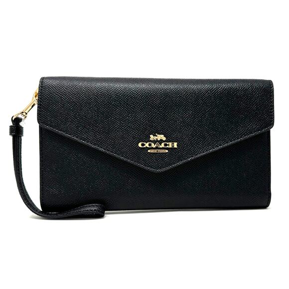 Coach Travel Envelope Wallet Wristlet in Black Leather C0707 - Picture 1 of 6